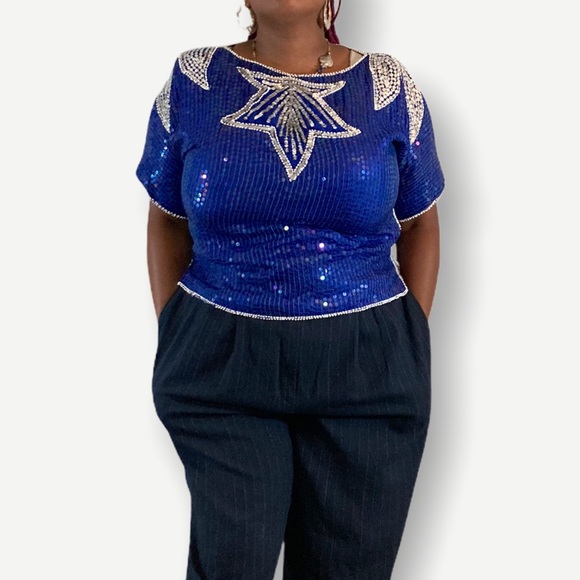 Vintage Sequin Royal Blue Top - Picture 10 of 10